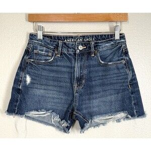 American Eagle Womens Tomgirl Distressed Blue Jean Denim Shorts Size 0 Waist 26"